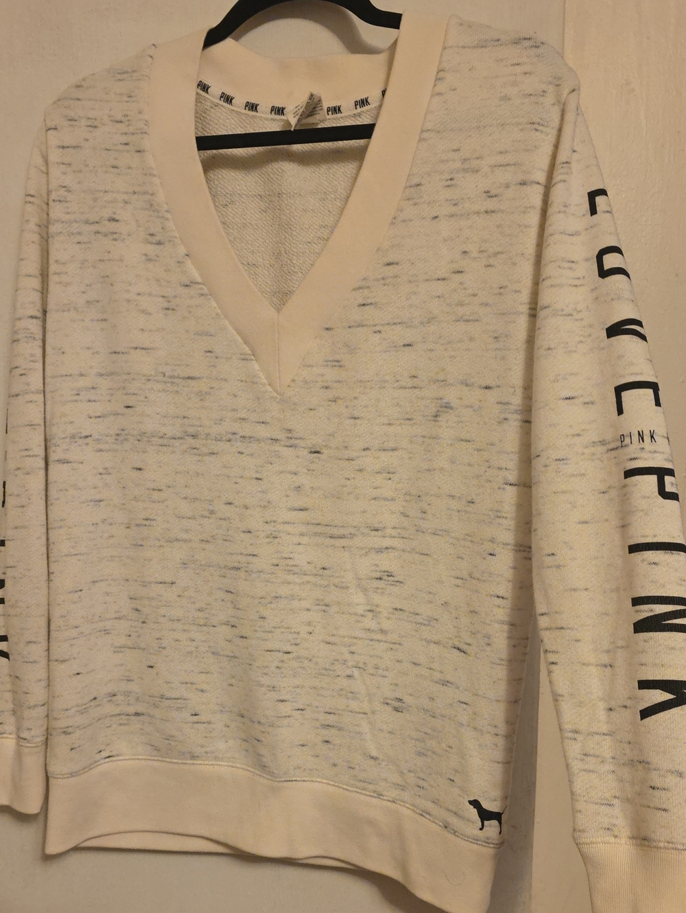 PINK Victoria's Secret Cream V-Neck Sweatshirt with Navy Flecks